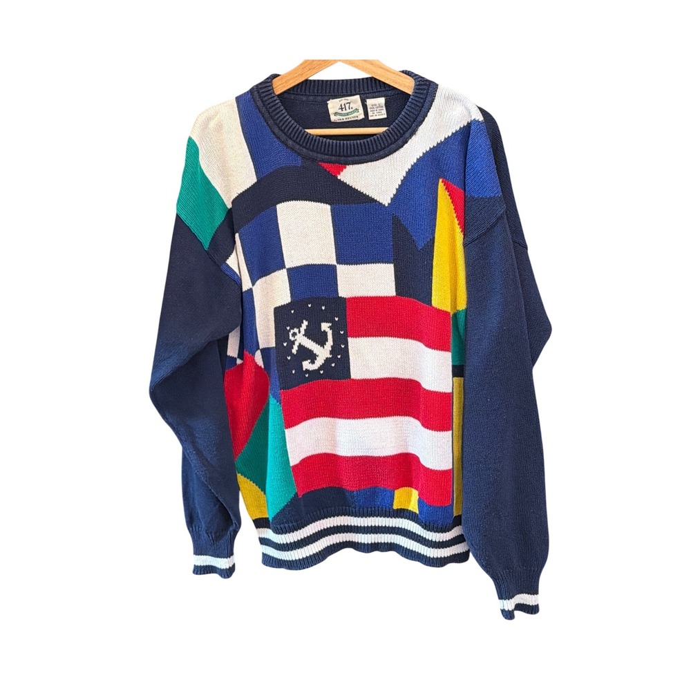 Vintage 417 Van Heusen Sweater Nautical Americana Colorblock Yacht Club Preppy
